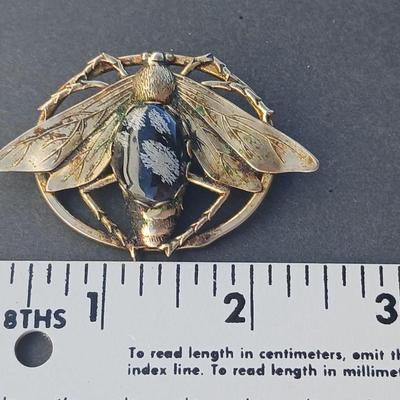 Three vintage bug brooches with gemstone & rhinestone bodies - Snowflake Obsidian -