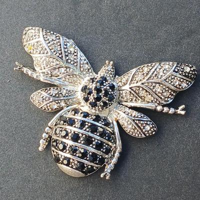 Three vintage bug brooches with gemstone & rhinestone bodies - Snowflake Obsidian -