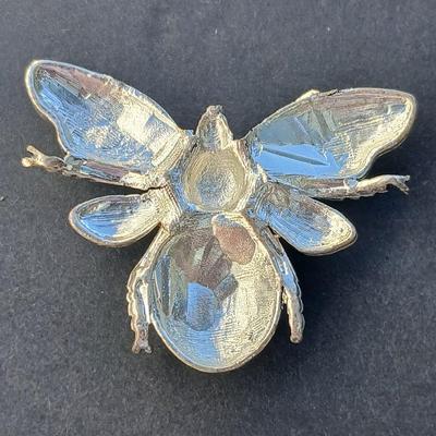 Three vintage bug brooches with gemstone & rhinestone bodies - Snowflake Obsidian -