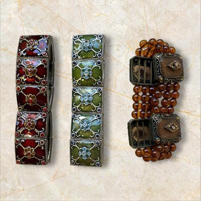 Costume Jewelry Lot of 8 Bracelets- Hearts, Flowers, Art Nouveau / Boho