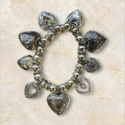 Costume Jewelry Lot of 8 Bracelets- Hearts, Flowers, Art Nouveau / Boho