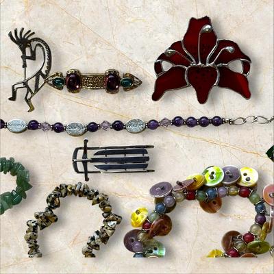 Costume Jewelry Lot of 18 Bracelets & Brooches