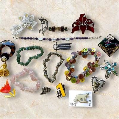 Costume Jewelry Lot of 18 Bracelets & Brooches