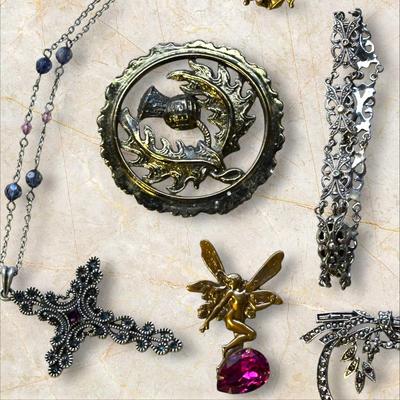 Costume Jewelry Lot - Black and Silver #1 Necklaces, Bracelets, Pins, Earrings +Jack-o-Lanterns!