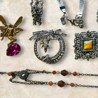 Costume Jewelry Lot - Black and Silver #1 Necklaces, Bracelets, Pins, Earrings +Jack-o-Lanterns!