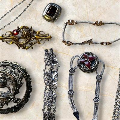 Costume Jewelry Lot - Black and Silver #1 Necklaces, Bracelets, Pins, Earrings +Jack-o-Lanterns!