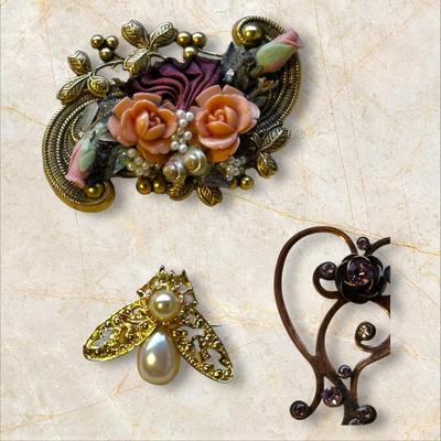 Costume Jewelry Lot of 8 Vintage Brooches / Pins