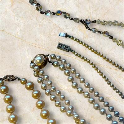 Jewelry Lot of Vintage Pearl Necklaces and Earrings +Crystalish Set
