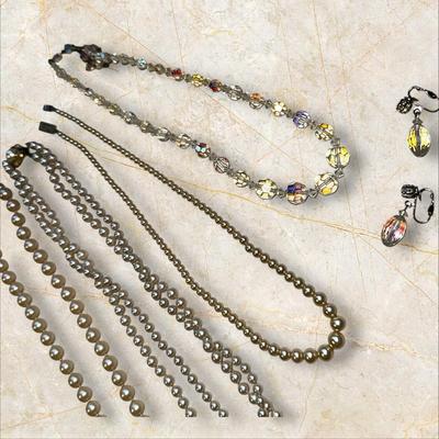 Jewelry Lot of Vintage Pearl Necklaces and Earrings +Crystalish Set