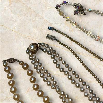 Jewelry Lot of Vintage Pearl Necklaces and Earrings +Crystalish Set