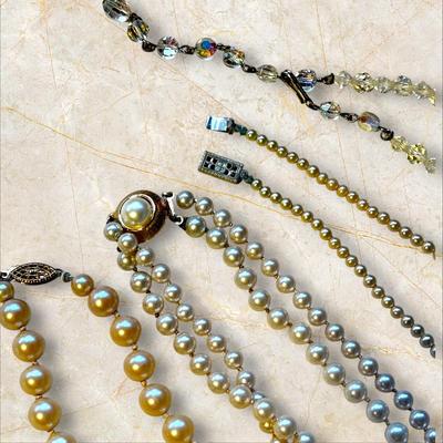 Jewelry Lot of Vintage Pearl Necklaces and Earrings +Crystalish Set