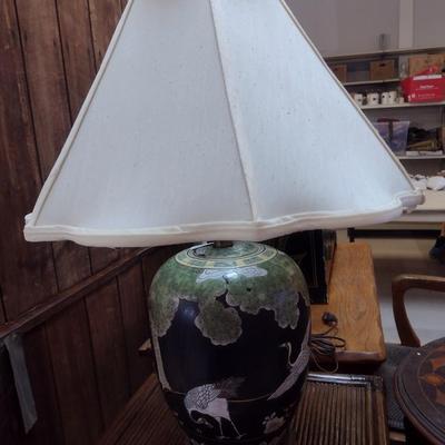 Sale Photo Thumbnail #2323: Vintage MCM Chinoiserie Ceramic Jar Post Table Lamp