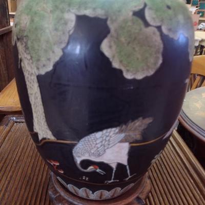 Sale Photo Thumbnail #2322: Vintage MCM Chinoiserie Ceramic Jar Post Table Lamp