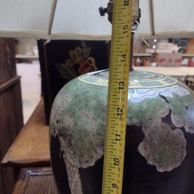 Sale Photo Thumbnail #2324: Vintage MCM Chinoiserie Ceramic Jar Post Table Lamp