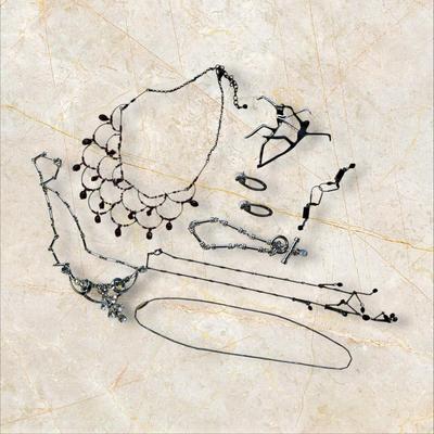 Costume Jewelry Lot of Silver, Black, with Red Mixed Pieces