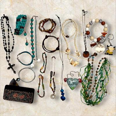Big Boho Costume Jewelry Lot! Bracelets, Necklaces, Other Small Goodies, Even a Cow!