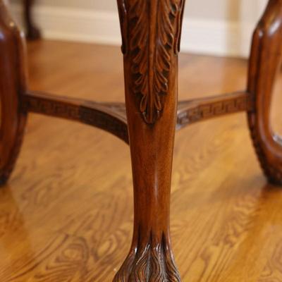 Maitland-Smith Carved Mahogany Glass Top Dining Table with Six Chairs