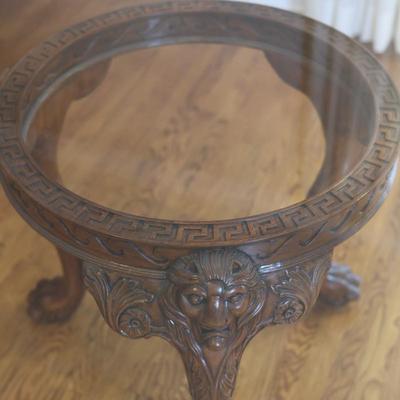 Maitland-Smith Carved Mahogany Glass Top Dining Table with Six Chairs