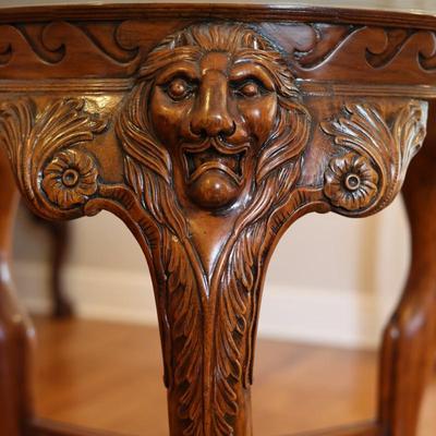 Maitland-Smith Carved Mahogany Glass Top Dining Table with Six Chairs