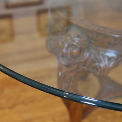 Maitland-Smith Carved Mahogany Glass Top Dining Table with Six Chairs