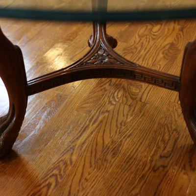 Maitland-Smith Carved Mahogany Glass Top Dining Table with Six Chairs