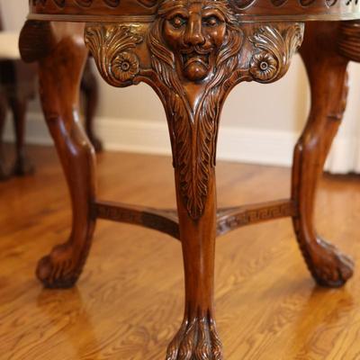 Maitland-Smith Carved Mahogany Glass Top Dining Table with Six Chairs