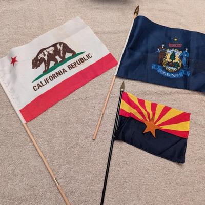Sale Photo Thumbnail #2833: 3 Handheld Flags California Republic - Dirico Maine - Arizona Flag