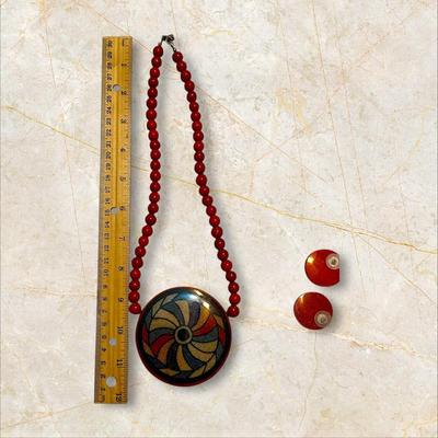 Costume Jewelry Lot Set of Artisan / Boho Necklace and Pierced Earrings