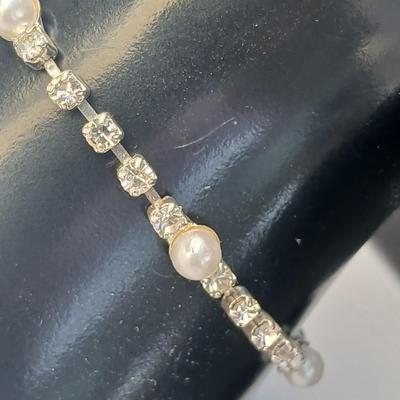 Rhinestone necklaces with a vintage rhinestone and faux pearl bracelet