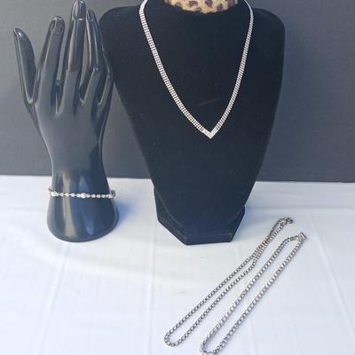 Rhinestone necklaces with a vintage rhinestone and faux pearl bracelet