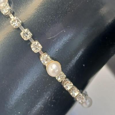 Rhinestone necklaces with a vintage rhinestone and faux pearl bracelet