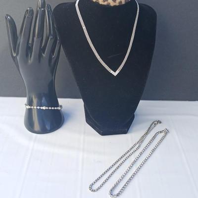 Rhinestone necklaces with a vintage rhinestone and faux pearl bracelet