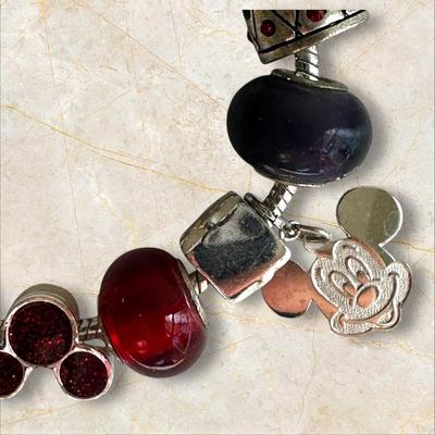 Disney Charm Bracelet With Lots of Charms & A Fancy Charm of Mickey's Hat