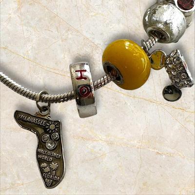 Disney Charm Bracelet With Lots of Charms & A Fancy Charm of Mickey's Hat