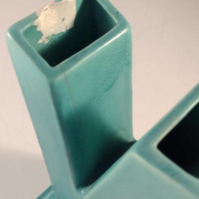 Sale Photo Thumbnail #301: Antique Poppy Trail Pottery WWII 'V is for Victory' Vase- Approx 6" Tall.  Item has large chip at top- please see all pictures.