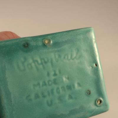 Sale Photo Thumbnail #299: Antique Poppy Trail Pottery WWII 'V is for Victory' Vase- Approx 6" Tall.  Item has large chip at top- please see all pictures.