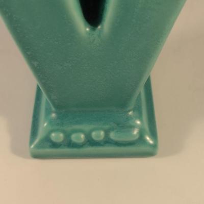 Sale Photo Thumbnail #296: Antique Poppy Trail Pottery WWII 'V is for Victory' Vase- Approx 6" Tall.  Item has large chip at top- please see all pictures.