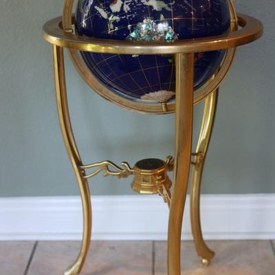 Floor Standing Blue Lapis Gemstone World Globe Gold Tripod