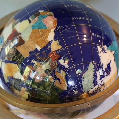 Floor Standing Blue Lapis Gemstone World Globe Gold Tripod