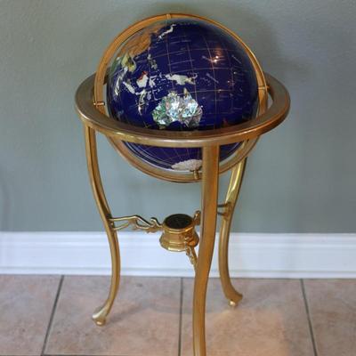 Floor Standing Blue Lapis Gemstone World Globe Gold Tripod
