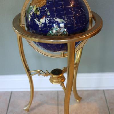 Floor Standing Blue Lapis Gemstone World Globe Gold Tripod