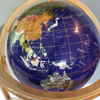 Floor Standing Blue Lapis Gemstone World Globe Gold Tripod