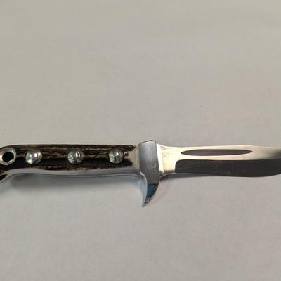 Vintage Trophy Line Pro Hunter 379 Solingen Germany Knife w/ Leather Sheath