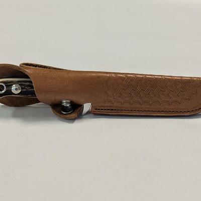 Vintage Trophy Line Pro Hunter 379 Solingen Germany Knife w/ Leather Sheath