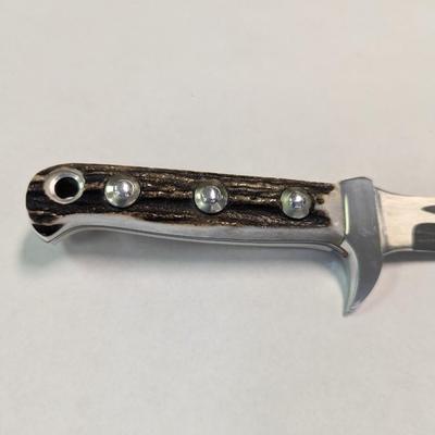 Vintage Trophy Line Pro Hunter 379 Solingen Germany Knife w/ Leather Sheath