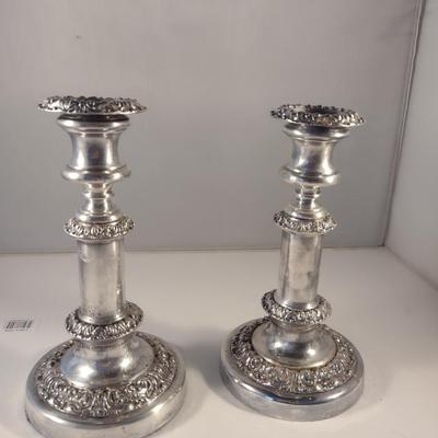 Sale Photo Thumbnail #302: Pair of Vintage Georgian Design Candle Stick Holders- Approx 8" Tall.  Items are meant to be telescoping, but one candle stick holder does not slide properly.
