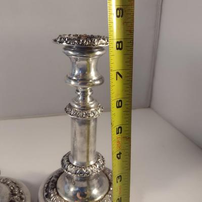 Sale Photo Thumbnail #305: Pair of Vintage Georgian Design Candle Stick Holders- Approx 8" Tall.  Items are meant to be telescoping, but one candle stick holder does not slide properly.