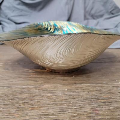 Green & Yellow Metalic Glass Bowl