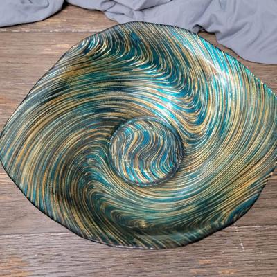 Green & Yellow Metalic Glass Bowl