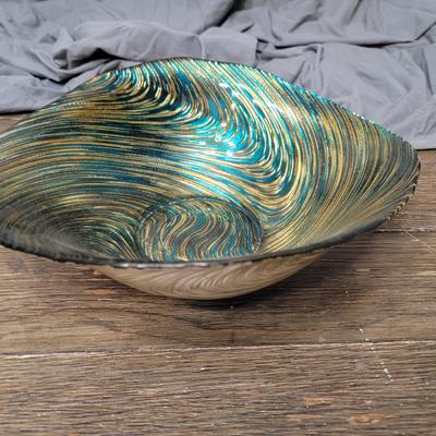 Green & Yellow Metalic Glass Bowl